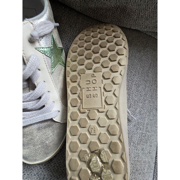 Shu Shop Paula Silver Distressed Shoes Sneakers Shiny Star US 7.5 - Picture 9 of 13